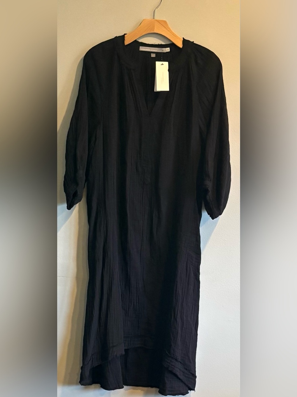 Ocean + Main Maxi Caftan Black 100% Cotton Gauze New with Tags Oversized size XS